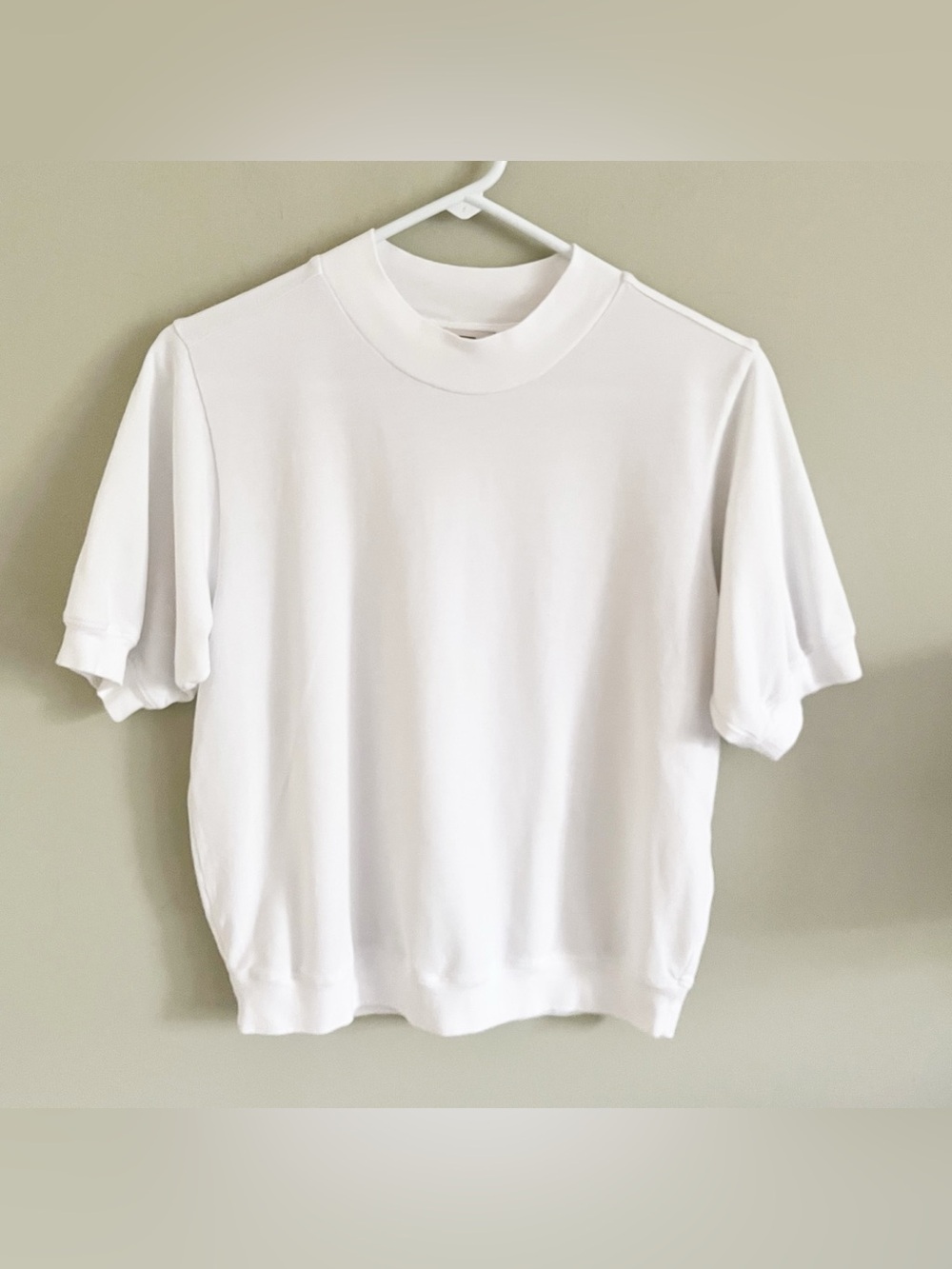 AYR white pima cotton mock neck short sleeve top